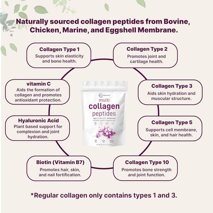 Micro Ingredients Multi Collagen Protein Powder, 2 Pounds – Type I,II,III,V,X with Biotin, Hyaluronic Acid, Vitamin C